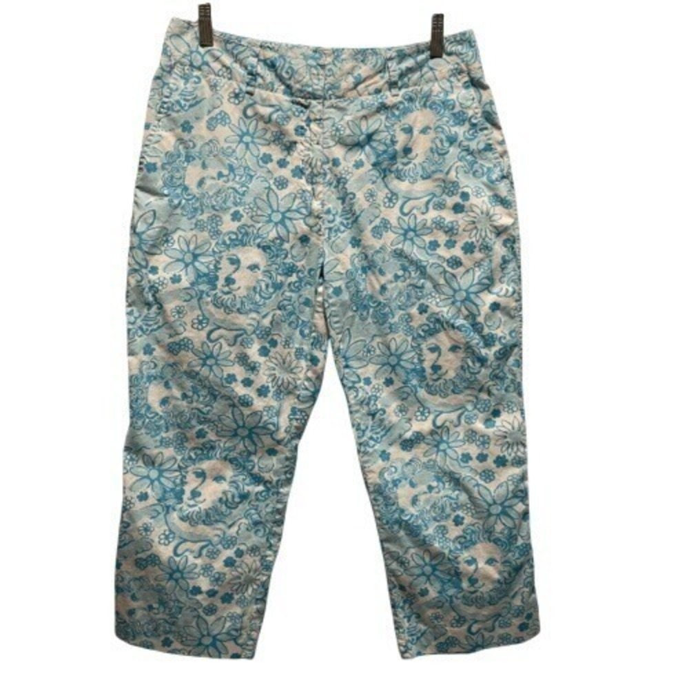 Lilly Pulitzer Blue White‎ Floral Lion Capri Pants 10